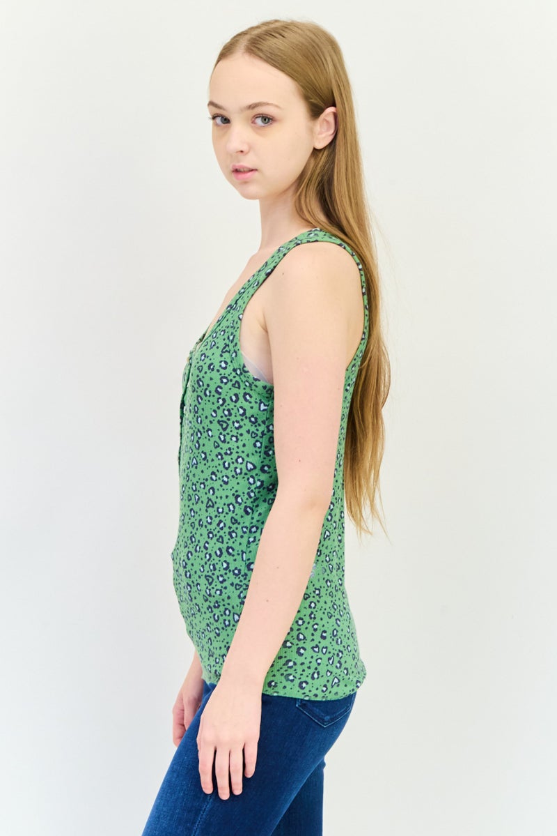 Aerie Women Henley Neck Sleeveless Animal Print Top, Multicolor - Image 2